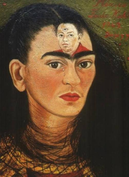 Burda Diegoyu; gözü dışarıda, başka kadınlarda olduğu için üç gözlü çizmiş Frida.