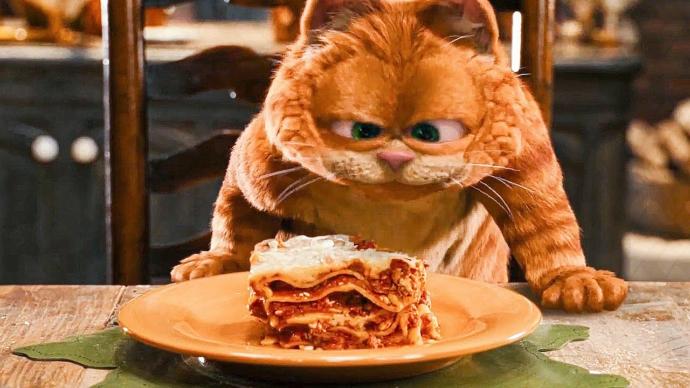 Garfieldın filminde ve çizgi filminde sık sık yediği yemek, lazanya.