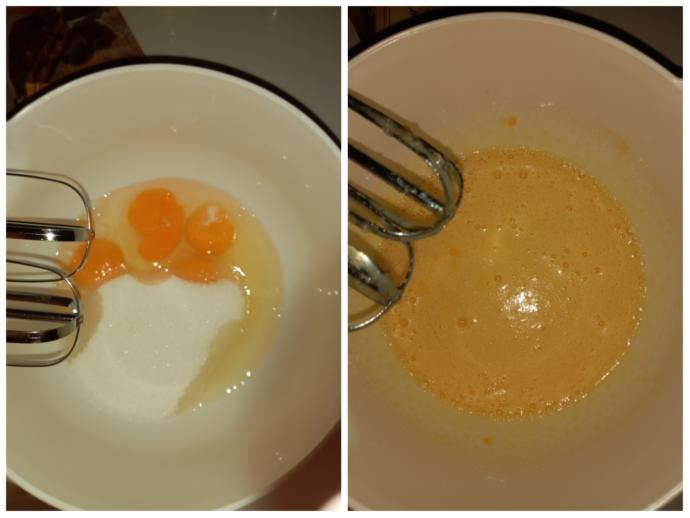 Yumurta ile şekeri şeker eriyene kadar çırptım