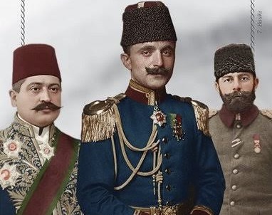 ittihat ve Terakki partisinin üç lideri Soldan sağa Talat paşa, Enver paşa, Cemal paşa