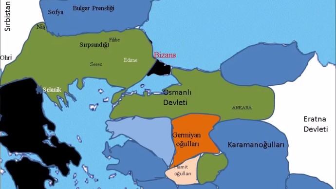 I. Murad döneminde Osmanlı haritası (Yeşil)