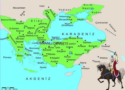 Fatih Sultan Mehmed dönemi Osmanlı haritası (Yeşil)