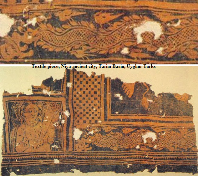 Tekstil parçası (pamuk üzerine batik), Niya antik kenti, Tarım Havzası, Uygur Türkleri