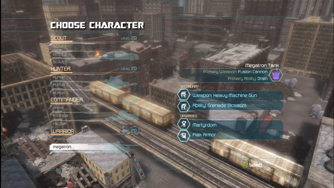 Multiplayer içinde karakter seçme menüsü ve yanda ise üzerine geldiğimiz seçimin seçtiğimiz özellikleri bulunuyor.