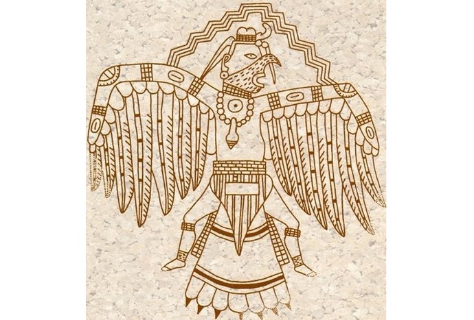 Thunderbird insan formuna dönüşüyor. Thunderbird Shapeshifting – Spiro Höyükte bulunan gravür.