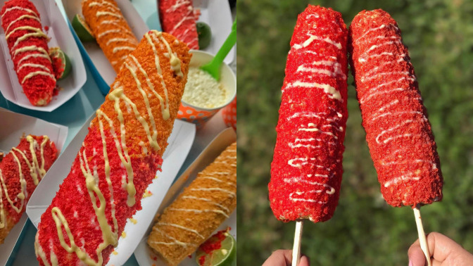 Eriyen Kaşarıyla Uzadıkça Uzayan Cheetos Kaplı Sosisler
