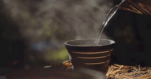 Pouring hot water into the bowl