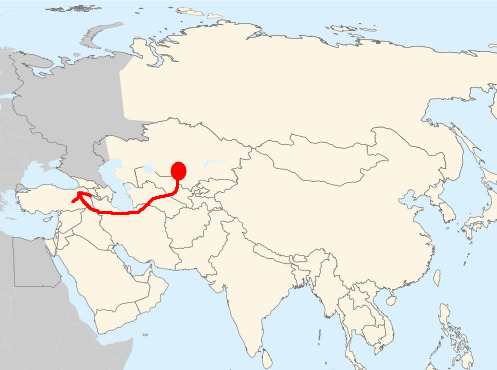 Çağrı Beyin yol güzergâhı (temsilî)