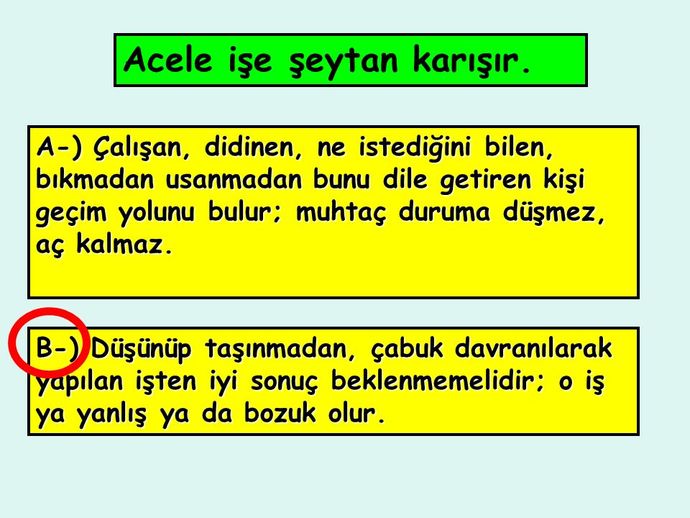 Acele işe şeytan karışır atasözünün anlamı