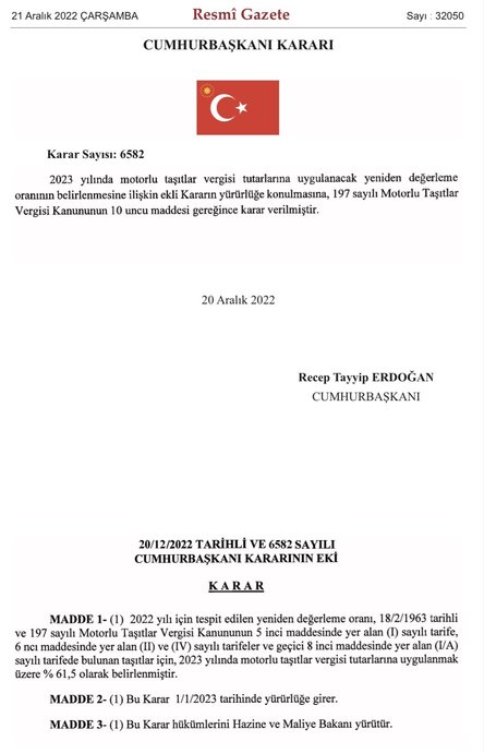 2023te Motorlu Taşıtlar Vergisi (MTV) zam oranı, yapılan indirim sonrası %61,5 olarak açıklandı.