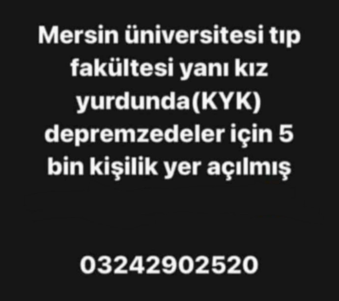 Hatay, Maraş, Adıyamandan Mersine Nakledebilecek ve Barınma Sağlayabilecek Kişi ve Numaralar