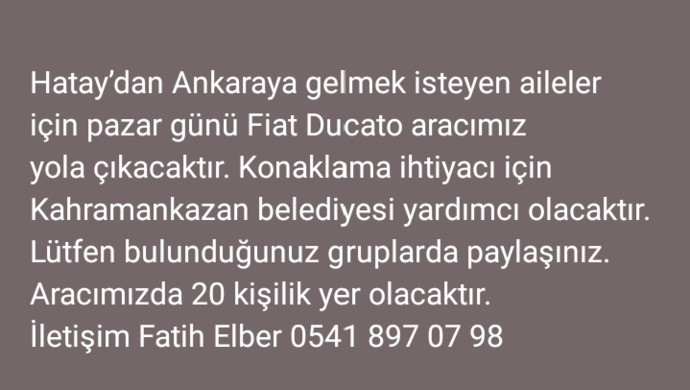 Hatay, Maraş, Adıyamandan Mersine Nakledebilecek ve Barınma Sağlayabilecek Kişi ve Numaralar