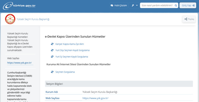 E-devlet seçmen kaydı sorgu ekranı