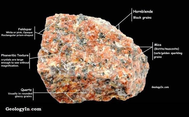 Granit kayacı ve Feldspat minerali (pembemsi olan)