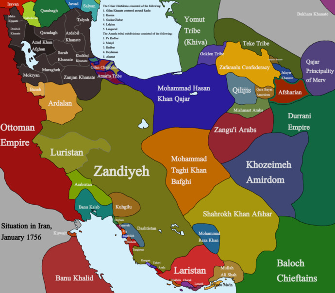 1756 Yılı Zend Hanedanı Haritası ve Çevre Ülkeler