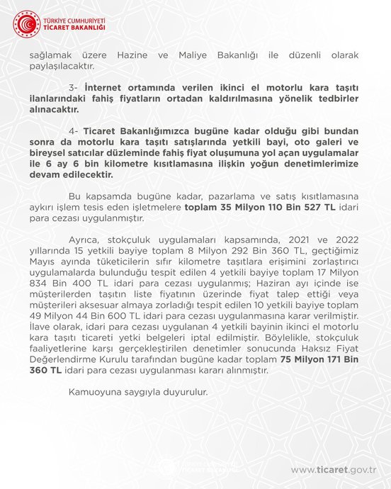 İkinci El Araç Satışındaki 6 Ay, 6 Bin Kilometre Uygulaması Uzatıldı ve Genişletildi!