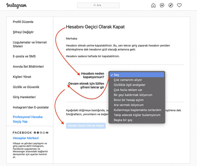 Instagram Hesap Dondurma Linki ve Hesap Dondurma Adımları