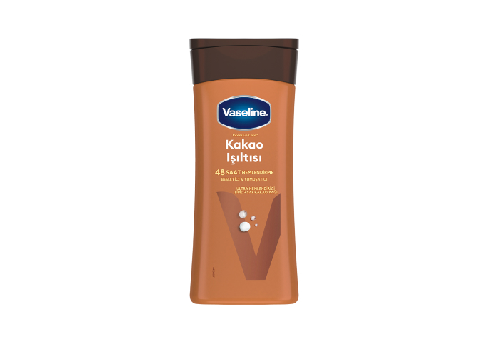 İçeriğinde bulunan saf kakao yağıyla cildini 48 saat boyunca nemlendiren Vaseline Intensive Care Kakao Işıltısı Vücut Losyonu: Kokusu bile aşk sebebi! 🍫