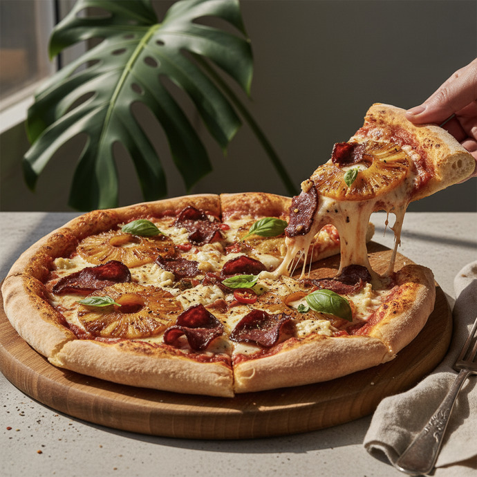 Yemeye hazır Hawaii pizzası