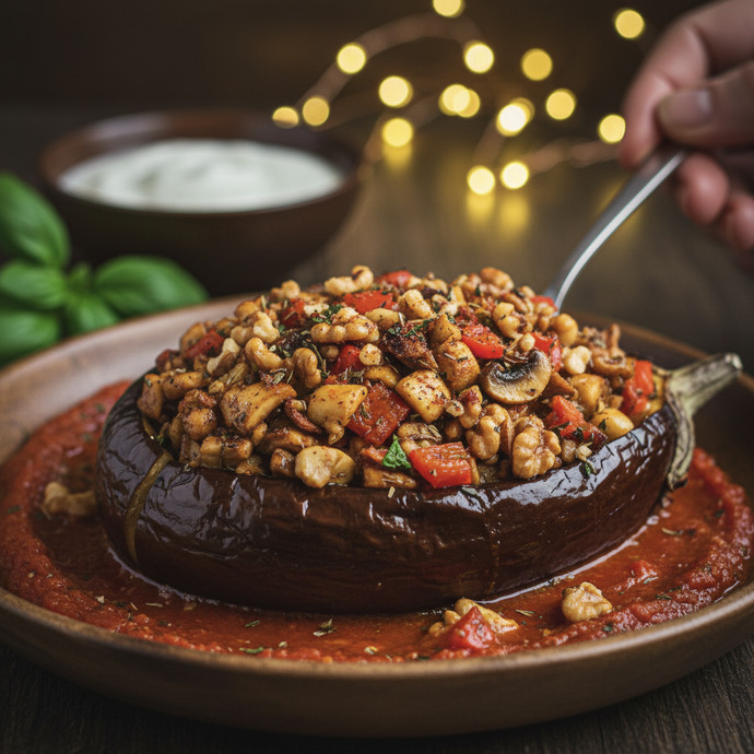 Yemeye hazır mantarlı vegan karnıyarık
