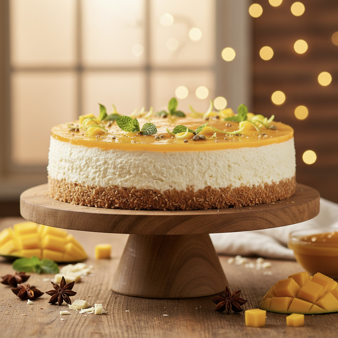 Yemeye hazır mango soslu cheesecake