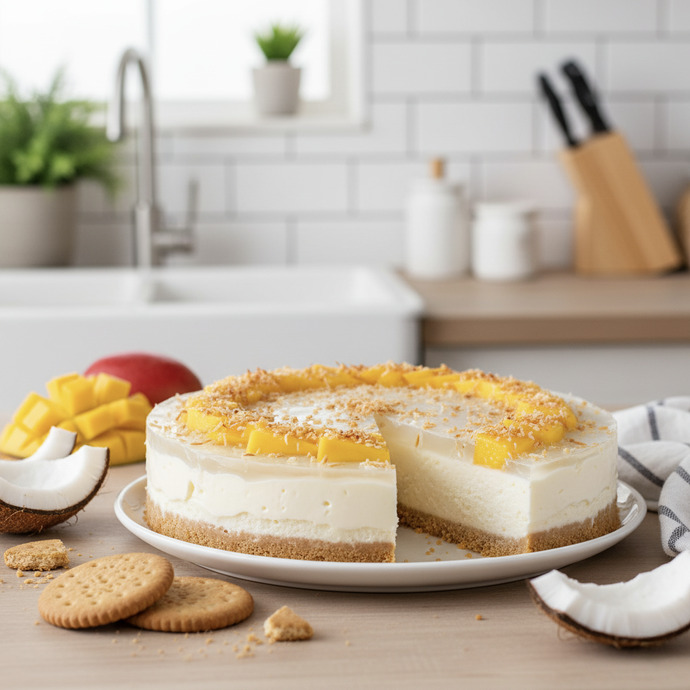 Yemeye hazır hindistan cevizi soslu cheesecake