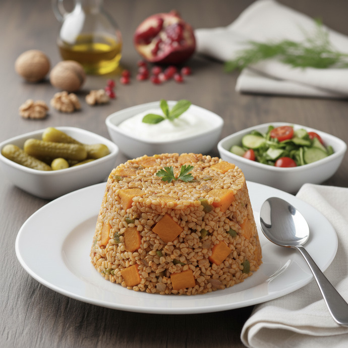 Yemeye hazır bak kabaklı bulgur pilavı