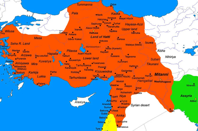 Hititlilerin hakimiyet süresince var olduğu topraklar M.Ö. 1650-1450 Eski Krallık ve M.Ö. 1450-1200