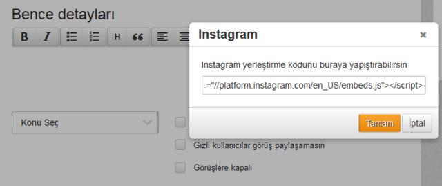Instagram'lı Bence'ler - Bence'ye Instagram Kodu Ekleme