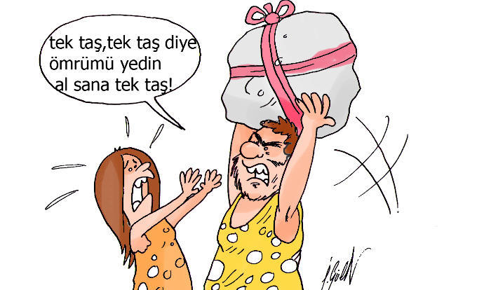 tek taş karikatür