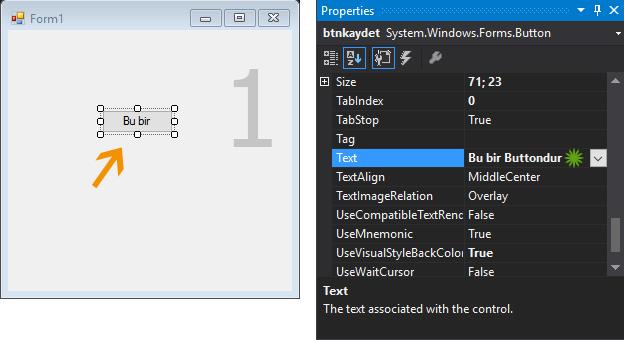 C# Button Nesnesi Özellikleri (Text, Name, AutoSize, AutoEllipsis, BackColor)
