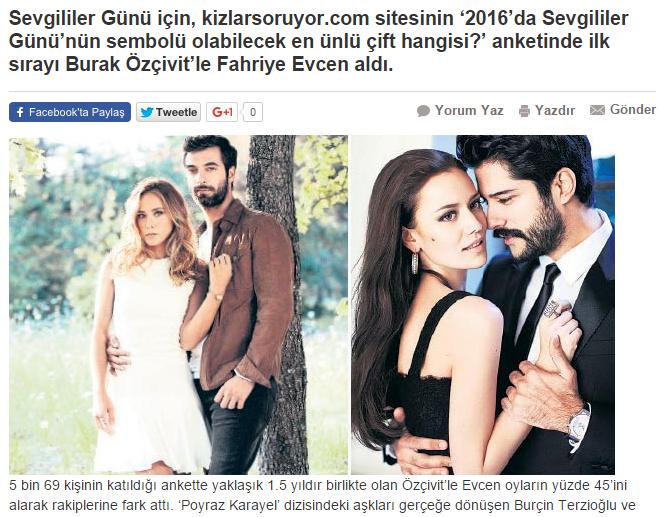 2016 Sevgililer Günü'nün Sembol Çifti Fahriye Evcen - Burak Özçivit Oldu!