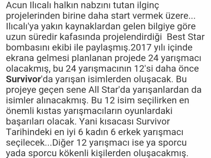 2017 SURIVOR BEST STAR GELİYO?