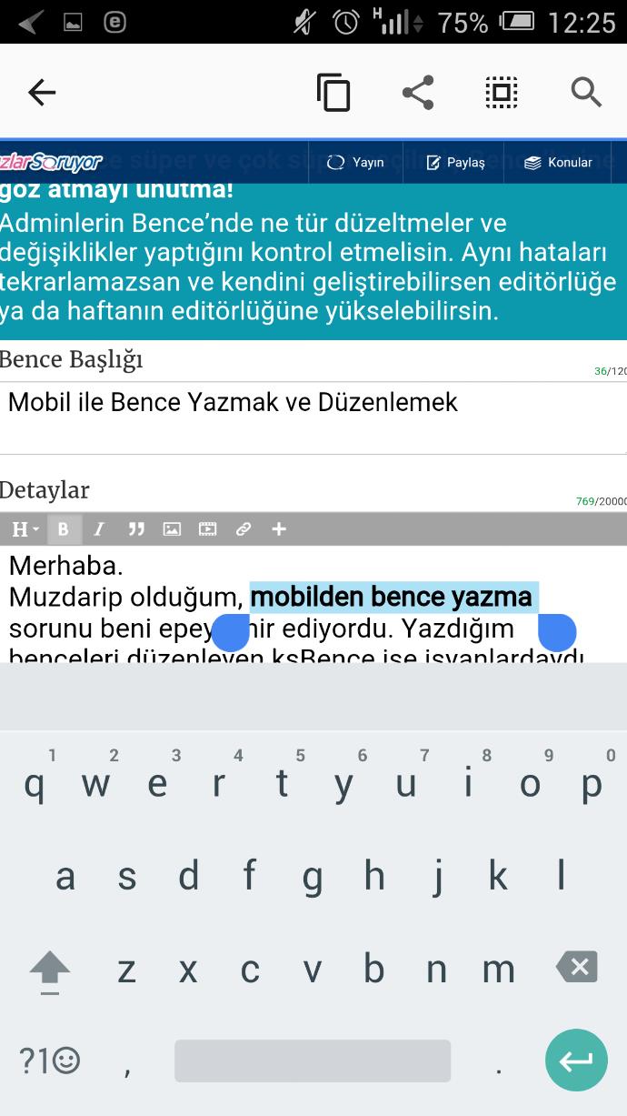 Mobil ile Bence Yazmak ve Düzenlemek
