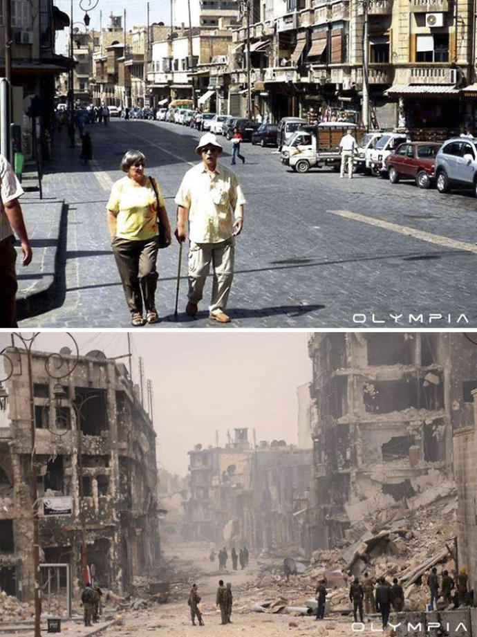 Savaşın Yıkıcılığını Anlatan, Suriye'de Savaştan Önce ve Savaştan Sonra Çekilmiş Fotoğraflar