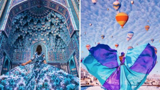 Dünyanın En Güzel Manzaralarının Uyumlu Elbiselerle Kombinlendiği İlginç Sanat!