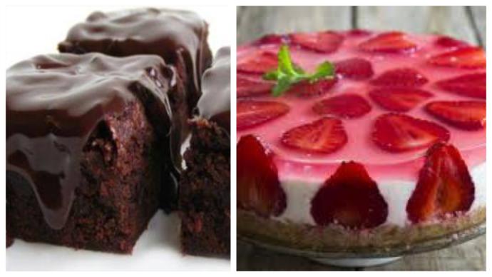 Browni, çilekli yaş pasta