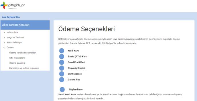 GittiGidiyor ödeme seçenekleri