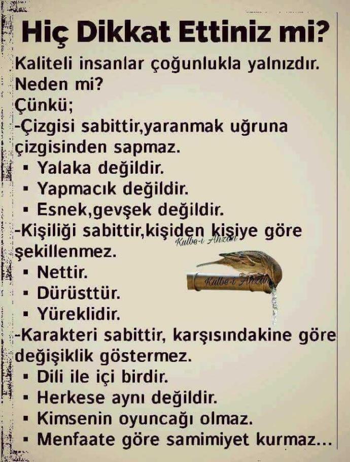 Kaliteli insanlar genelde yalnızdır dikkat ettiniz mi?