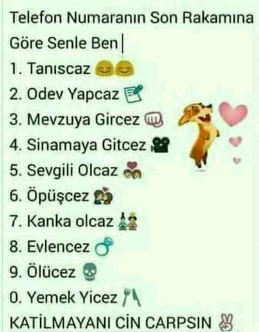 Telefon numaranızın son rakamına göre senle ben ne yapacaz 😅😅?