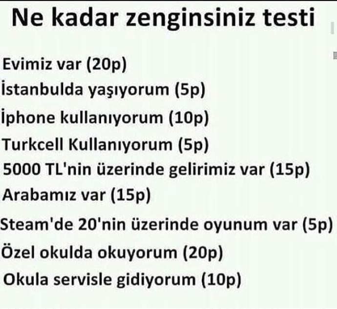 Ne kadar zenginsin? Geçebildin mi testi?