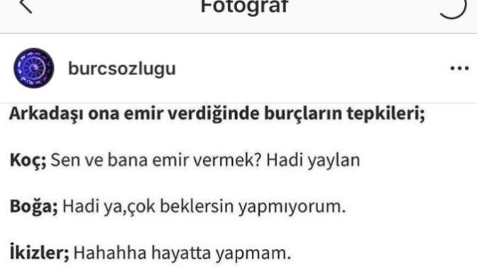 Arkadaş ona emir verdiğinde burçların tepkileri neymiş :> :>?