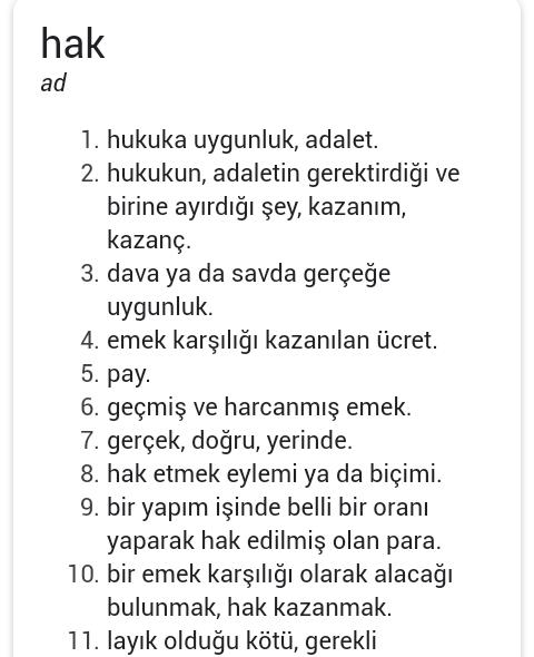 Hakkın kelime anlamı