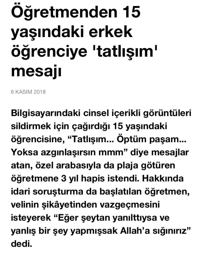 Tekirdağ’da İmam Hatip Lisesinde görev yapan Erkek Öğretmen,10. sınıf Erkek Öğrencisine tacizde bulunup mesajlar attı, bu nedir?