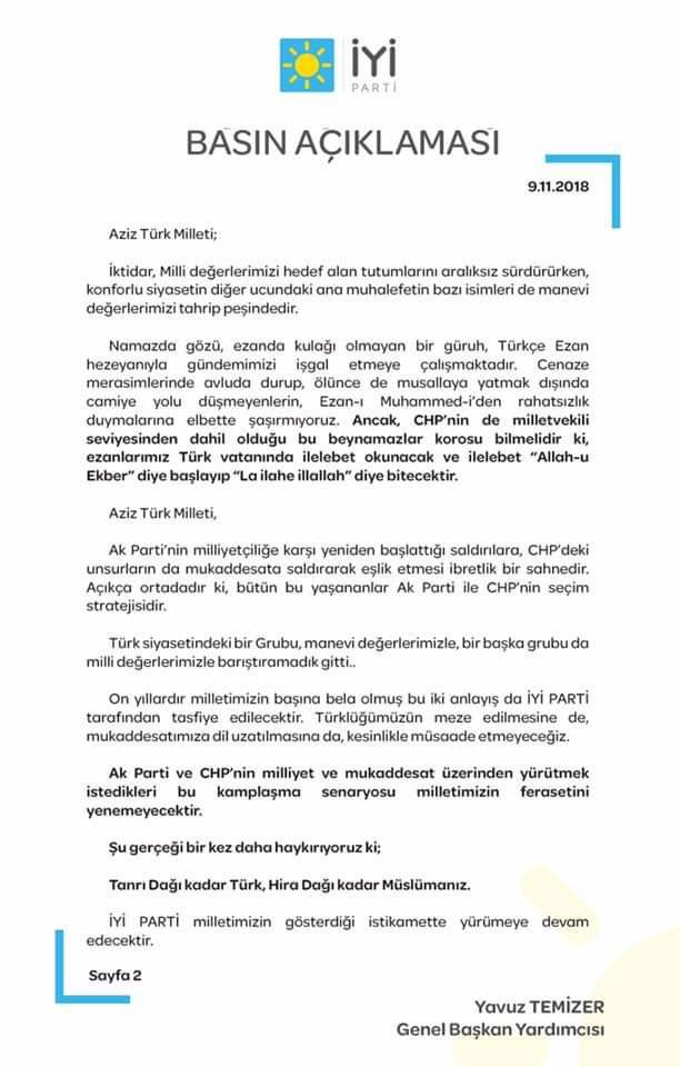 İyi partinin Türkçe ezana bakış açısı biraz islami olmuş sanki sizce nasıl?