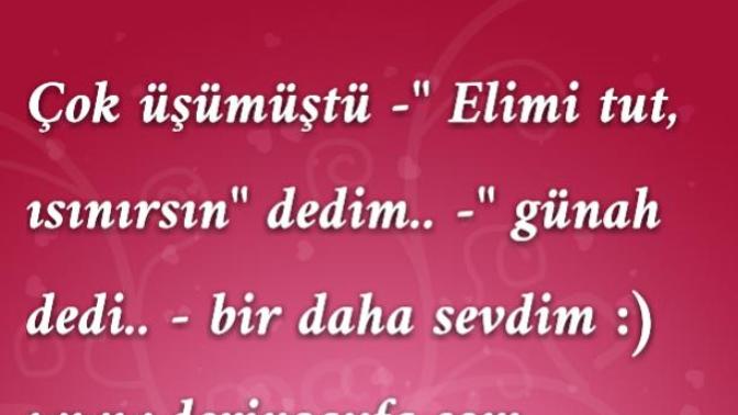 Çok Üşümüştü! Elimi tut ısınırsın dedim. HARAM dedi. Bir kez daha sevdim :D?