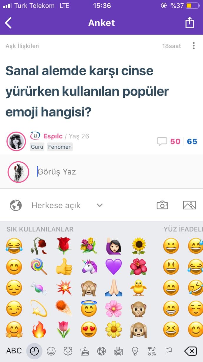 Sanal alemde karşı cinse yürürken kullanılan popüler emoji hangisi?