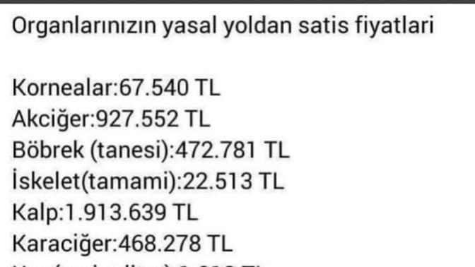 Organlarımızın yasal satış fiyatları, siz hangi organınızdan vazgeçersiniz?