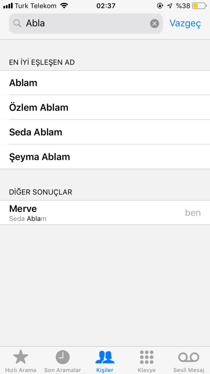 Abi/abla/kardeşiniz rehberinizde nasıl kayıtlı?