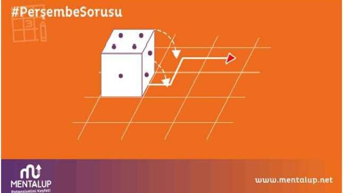 Resimdeki zarı devire devire kırmızı okun olduğu yere getirirsek, üste gelen sayı kaç olur?